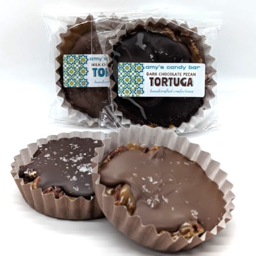 Milk or Dark Chocolate Pecan Tortugas – Amy's Candy Bar